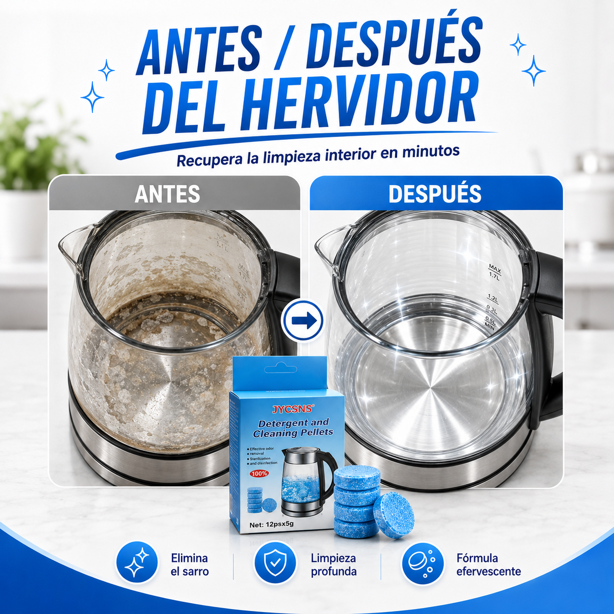 HerviClean™ Pastillas Premium Anti Sarro para Hervidores